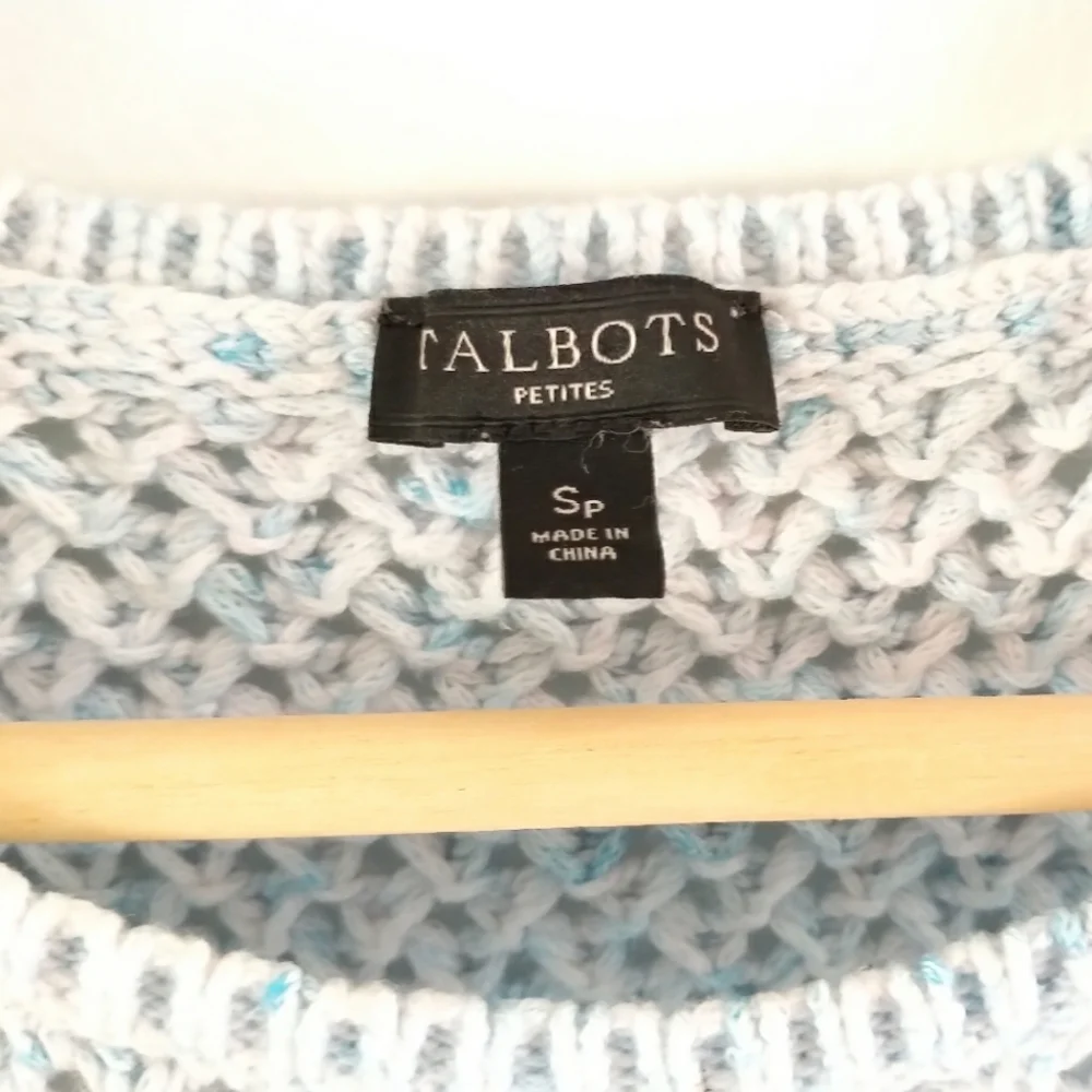 Y2K Talbots 100% Cotton Openwork Round-neck Crocheted Sweater Vest Blue& White - Picture 8 of 16